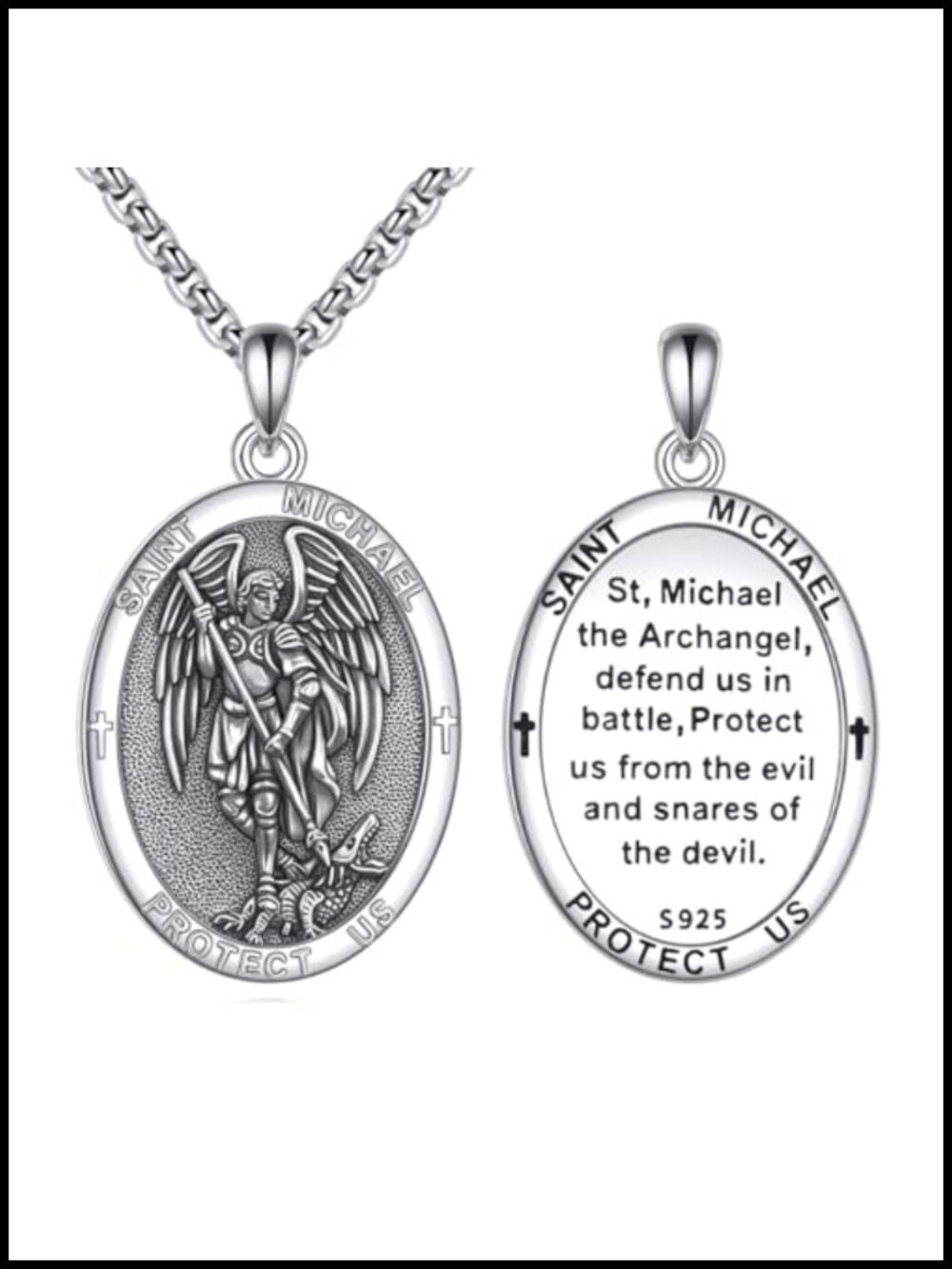 St Michael Pendant Necklace 925 Sterling Silver Patron Saint Protection Amulet